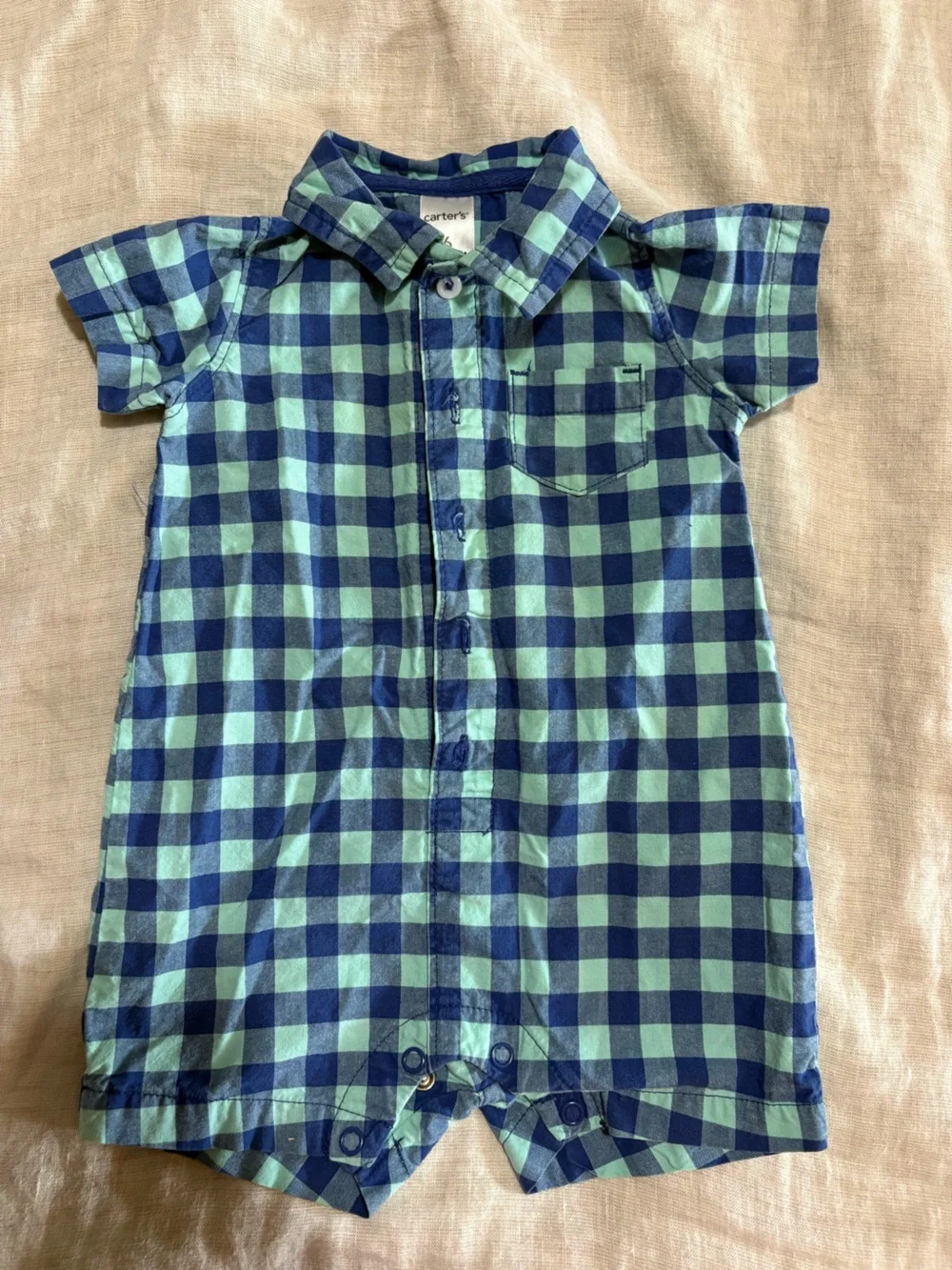 6 months Kids Plaid Button-Up Shorts/Onesie - Multicolor Plaid